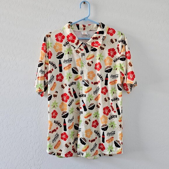 Men's SF Giants Coca Cola San Francisco Hawaiian Style Button Up Shirt Sz MED - Picture 3 of 7